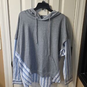 SHEIN Gray and Blue Striped Hoodie